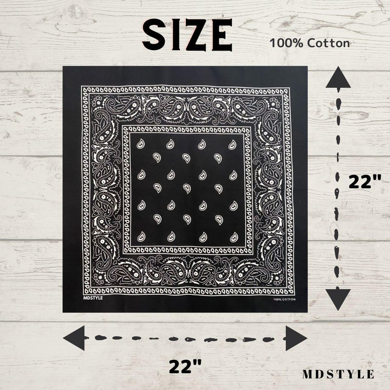 MD Style 3 PCS 100% Cotton Bandana for Men & Women 22" x 22" Paisely Pattern Handkerchief Headband Scarf - Image 4